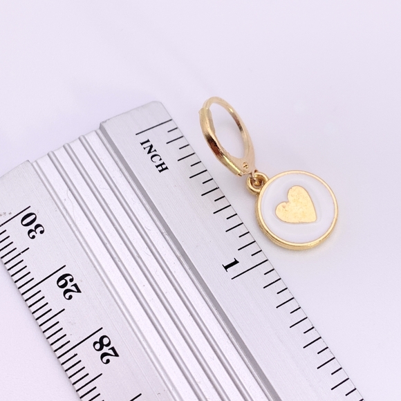 Gold and White Heart Charm Earrings - Picture 5 of 5
